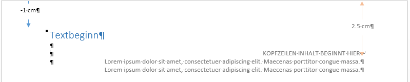 Word - Seitenrand Einstellungen Text über Kopfzeile